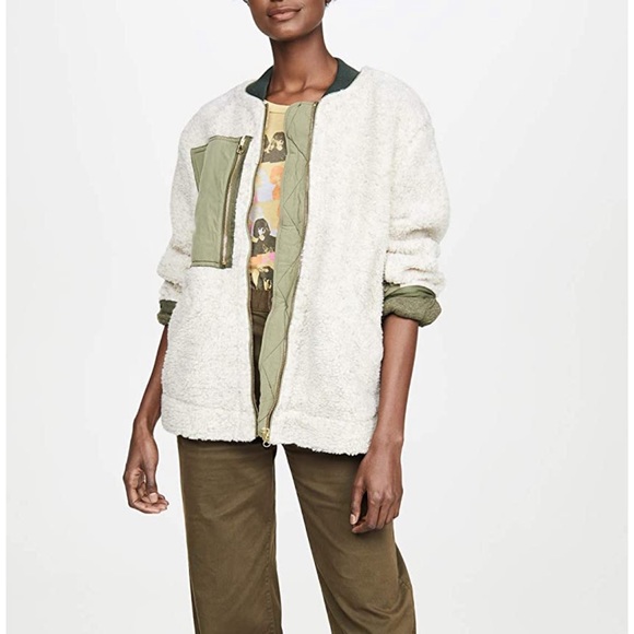 Free People Bomber Jacket Sherpa Fleece Rivington Cotton Coat Womens Size M NEW - Picture 3 of 13